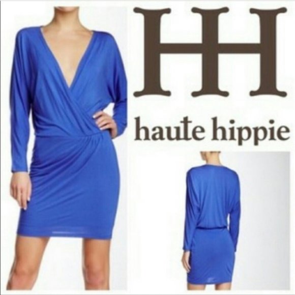 NWT Haute Hippie Blue Draped Dress - Picture 1 of 6